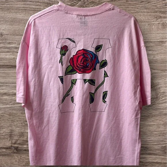 NEW HUF WORLDWIDE Pink with Rose Graphic T Shirt SIZE Large - Picture 7 of 12